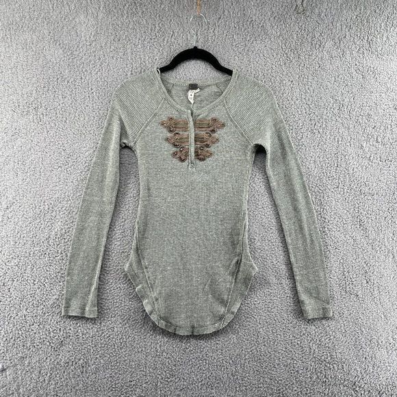 FP We The Free Battalion Embellished Thermal Top Green Size XS - Picture 3 of 12